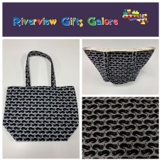 Large Tote Bag - Black Cats on Dark Grey